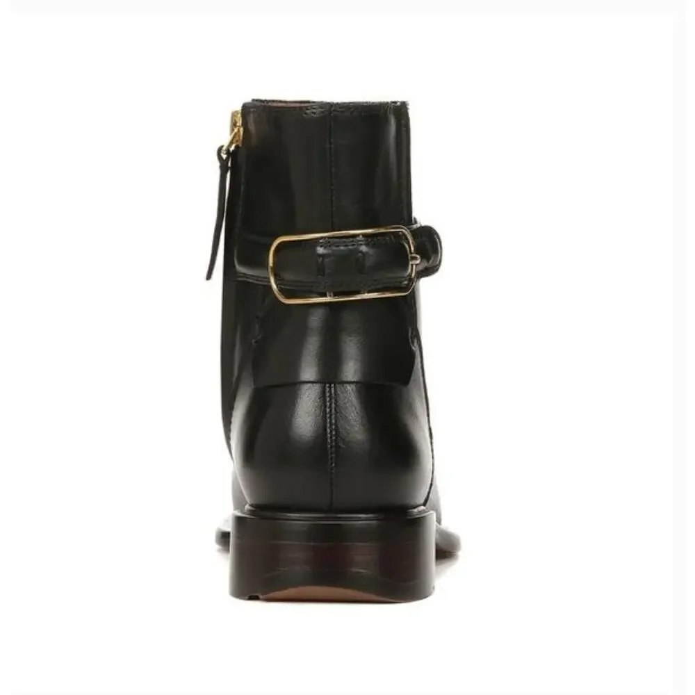 Franco Sarto Elese Leather Boots 6 Black NWOT Buckle Academia Prep Booties Zip
